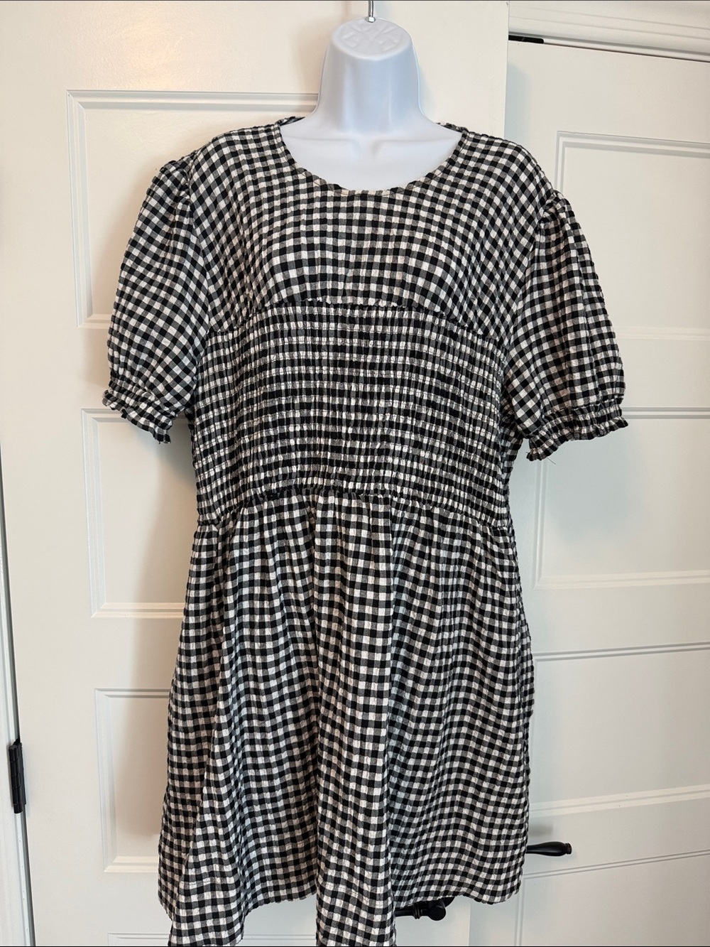 Maeve Black & White Gingham Smocked Mini Dress